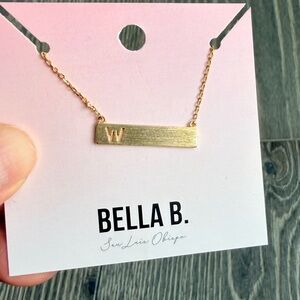 Gold Bar Initial Necklace "W"
